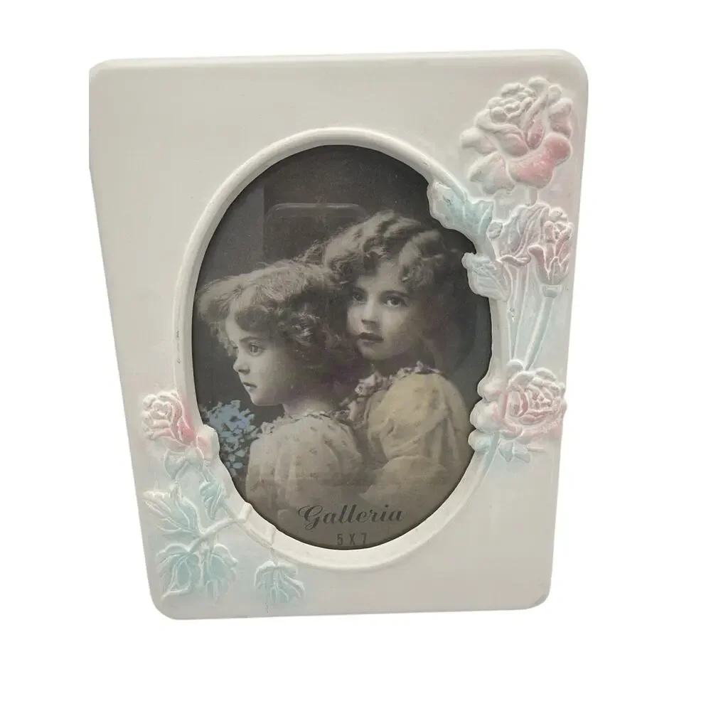 Vintage Picture Frame Ceramic Cottagecore Y2K Roses Floral Pink Cream 5x7” Mom